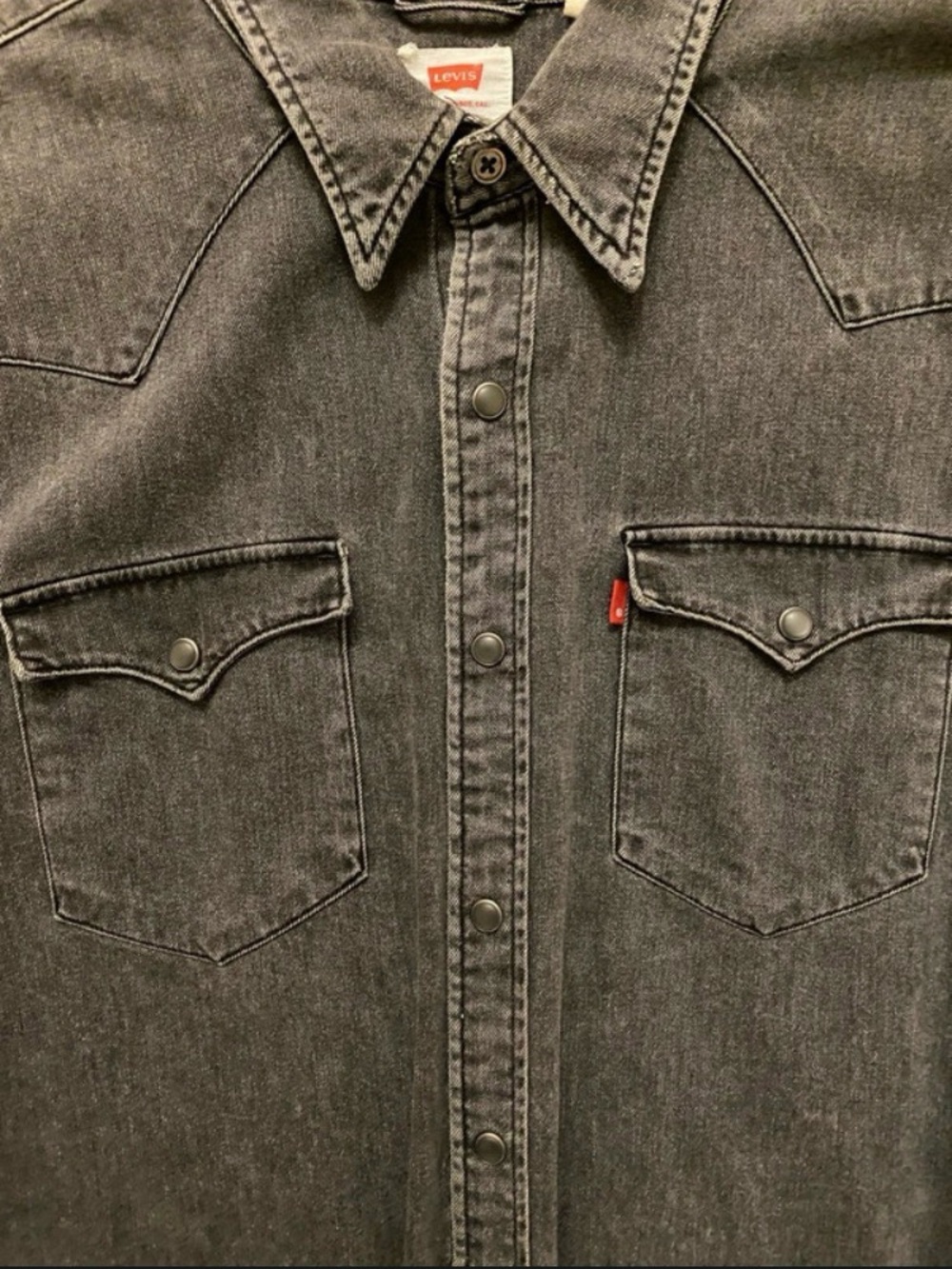 Levi's Cone Denim Western Shirt- Pearl Snap- Long Sleeve- Dry Gray/Black- Size L
